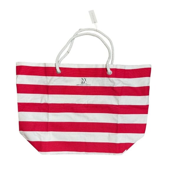 New York & Company Handbags - New York & Company Red White Striped Canvas Tote Bag | M12 | NWT Summer Beach Ca